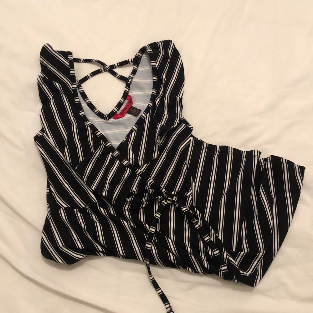 Black and white stripe wrap dress